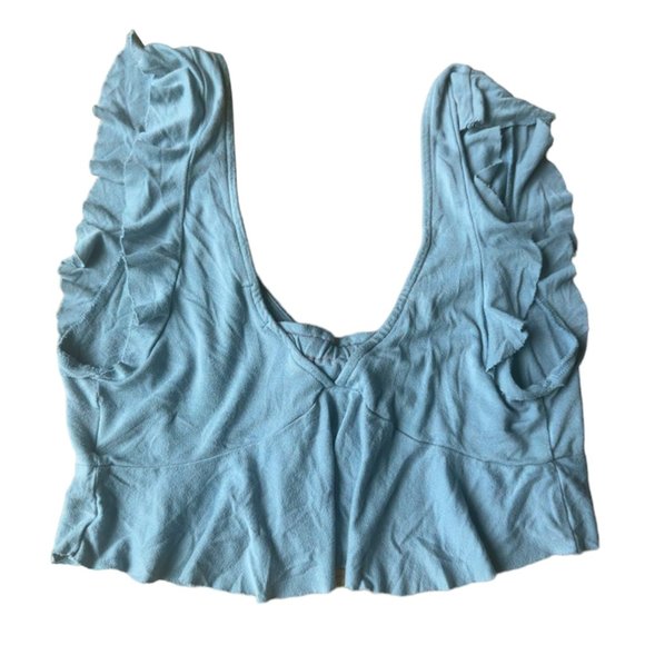 Urban Outfitters Kimchi Blue Plunging Ruffle Tank Top Light Blue Sz Small - Picture 2 of 4
